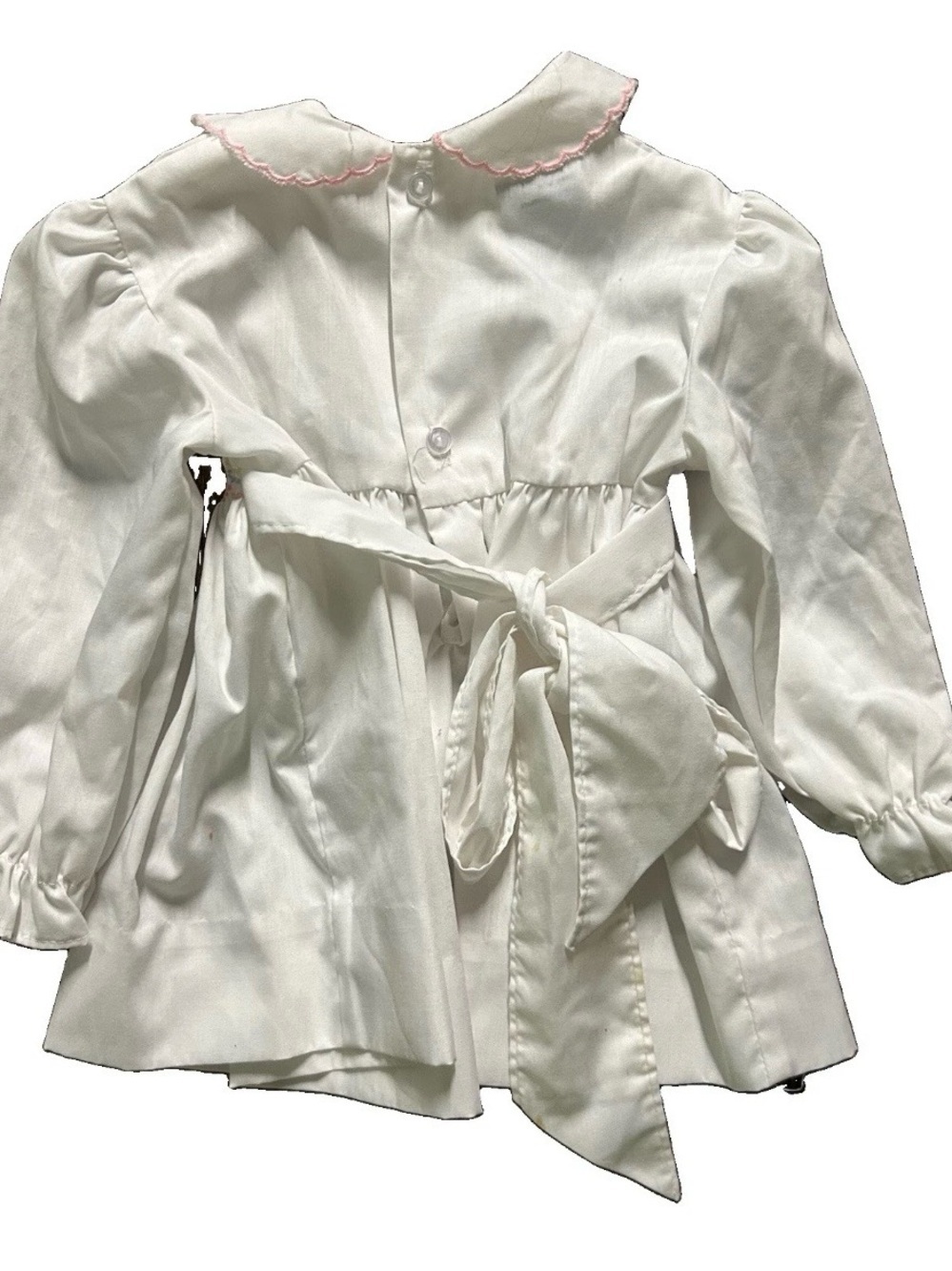 Vintage Baby Girl Polly Flinders White Smocked Dress Size 12 Months - Picture 3 of 5